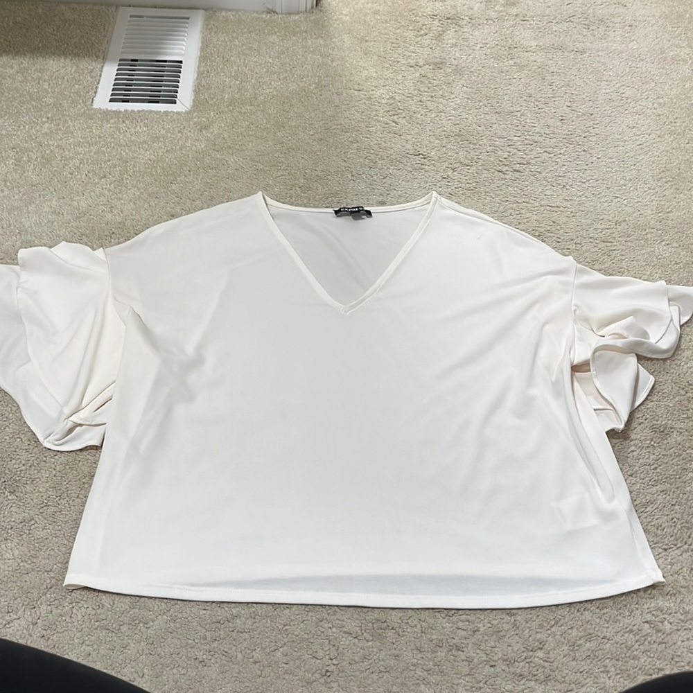 Express V Neck Flutter Sleeve Top